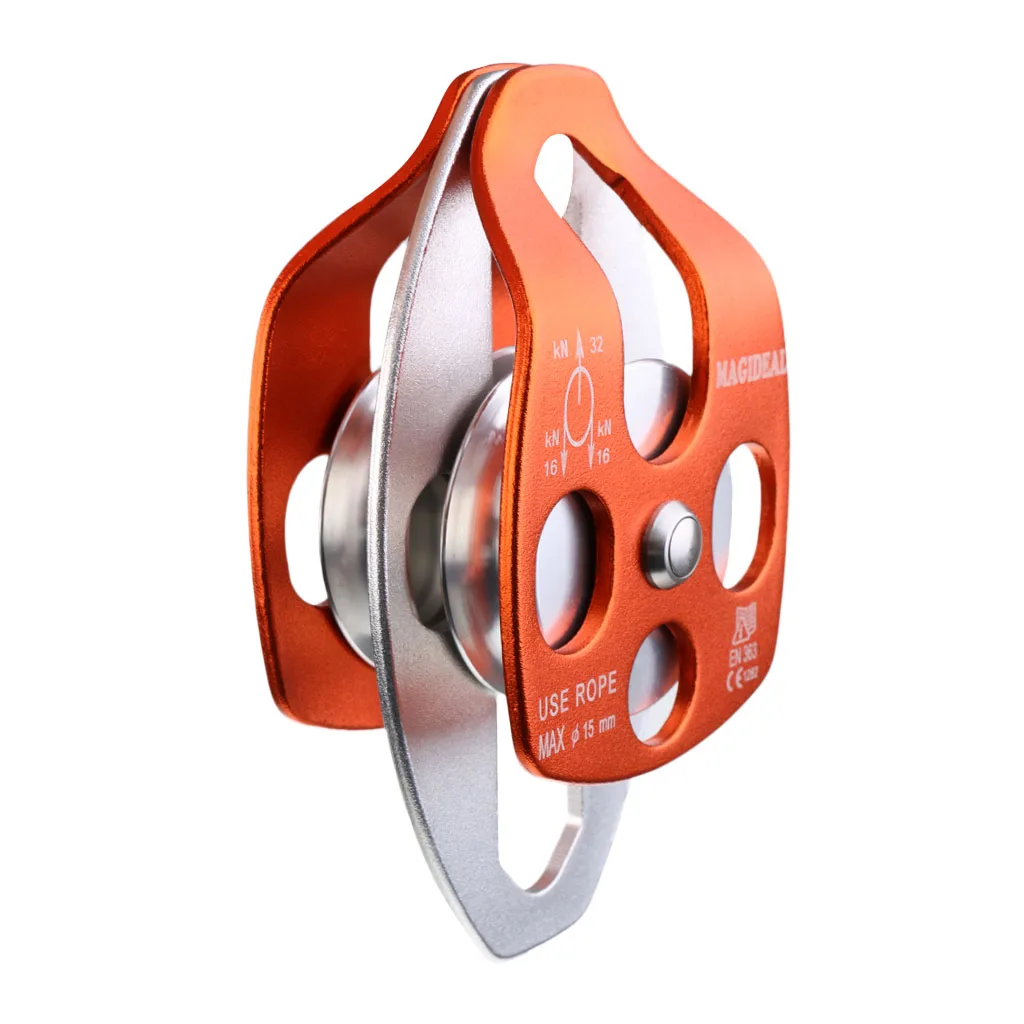 Marked 32KN Double Sheaves Movable Pulley Professional Outdoor Hardware for Rock Climbing Arborist Tree Maintenance Tools