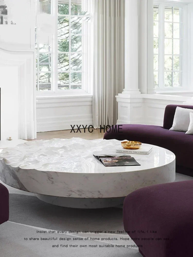 Imitation Marbling Wave Tea Table Zen Light Luxury round Water Ripple Square Tea Table