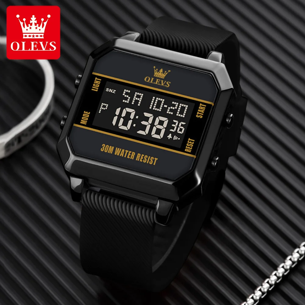 OLEVS-reloj despertador de marca Original para hombre, cronógrafo electrónico con pantalla LED, cinta adhesiva de silicona a la moda, resistente al