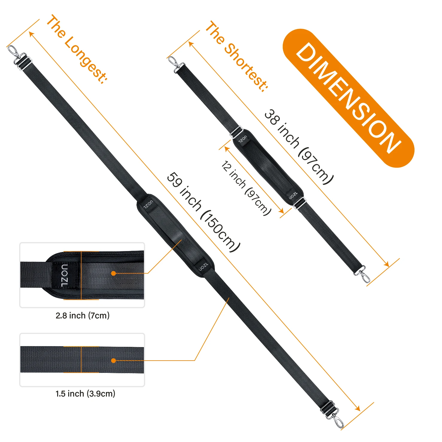 حزام كتف بديل عالمي مقاس 59 بوصة مع حشوة ثابتة وإبزيم قابل للتعديل لحقيبة كتف واحدة #2