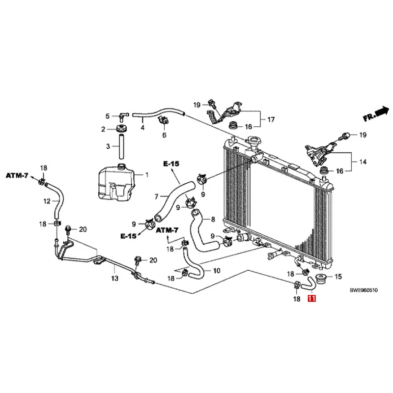 Ho nd a المعدات الكهربائية، خرطوم مشعاع العادم والتدفئة/الحتياطي (2.0 لتر) أنبوب توصيل 65 25213RZP000 #2