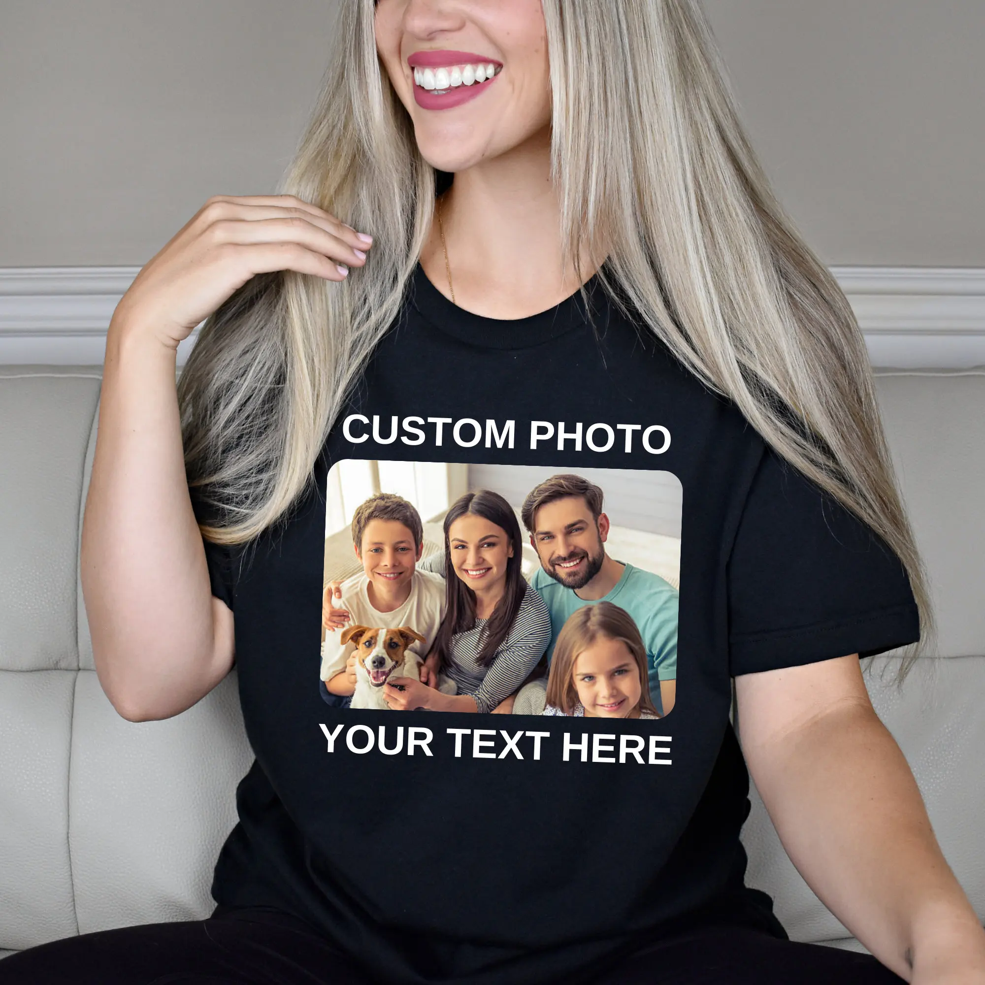 

Customized Text Or Photo Tshirt American Style Oversize Hip Hop Streetwear Men Women Summer Cotton Short Sleeve Personalized Top