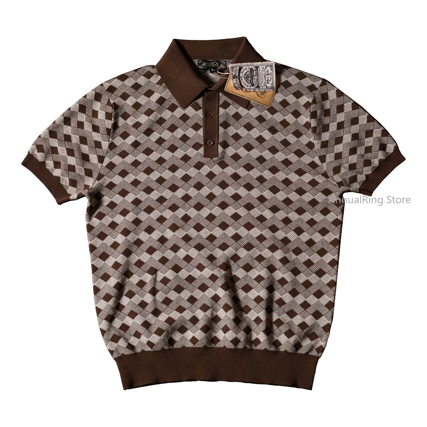 AnnualRing Men American Vintage Pure Cotton Lapel Polo Shirt Casual Short Sleeve Kaki Top for Summer