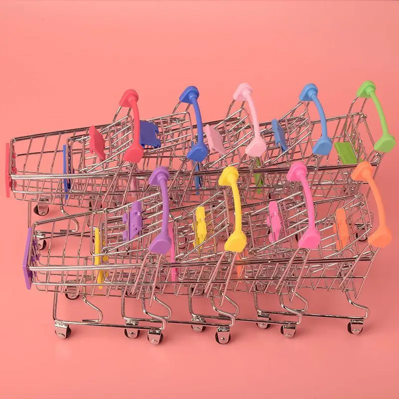 Mini Supermarket Shopping Cart Desktop Model Children's Toy Storage Home Decoration Cart Playhouse Model
