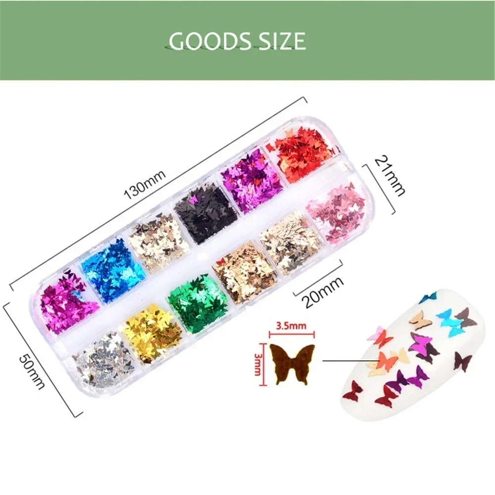 Paillettes papillon pour ongles, 12 grilles/ensemble