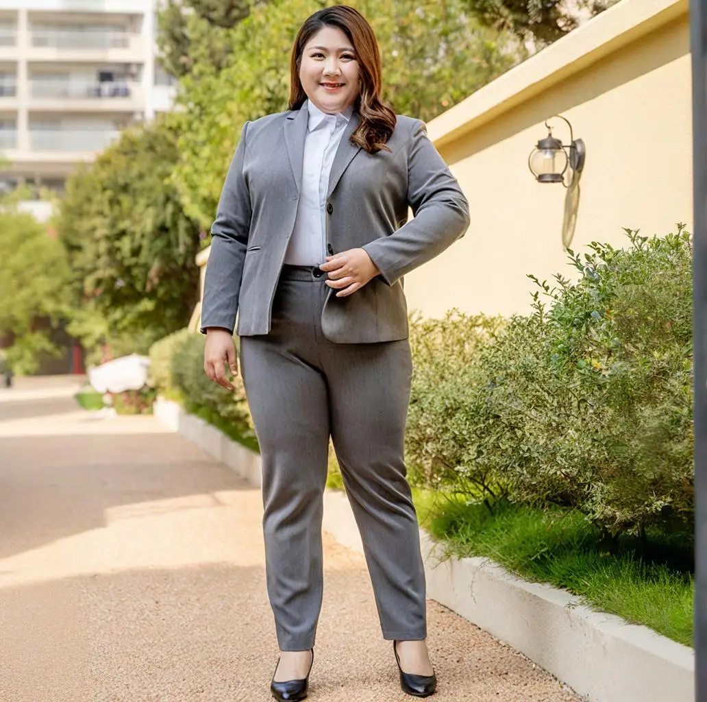 Elegant Plus Size Office Wear for Women Business Stylish Blazers Trousers 2 Piece Set Big and Tall for Women