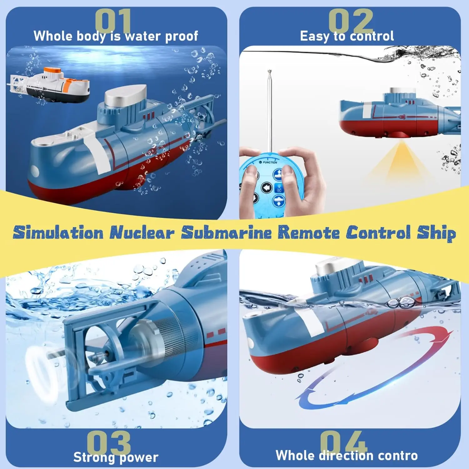 لعبة غواصة للتحكم عن بعد رائعة للغاية للأطفال - قابلة لإعادة الشحن عبر USB، يجب اقتناؤها لحمامات السباحة والدبابات