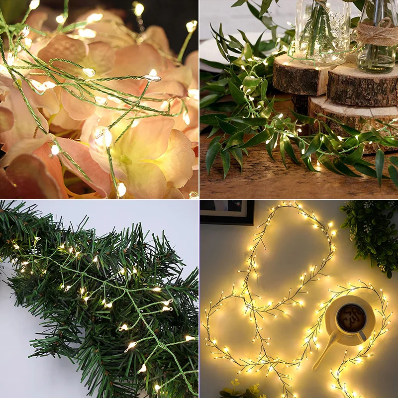 1000LED 36M Cluster Green Wire Garland Lights 2024 Fairy String Lights For Bedroom Outdoor Wedding Birthday Christmas Tree Decor