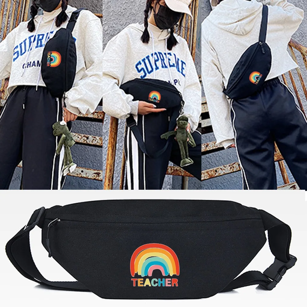 

Waist Bag Chest Bag Travel Fanny Pack Rainbow Alphabet Print Zipped Outdoor Sport Shoulder Bag Men Women 2023 New Crossbody Pack