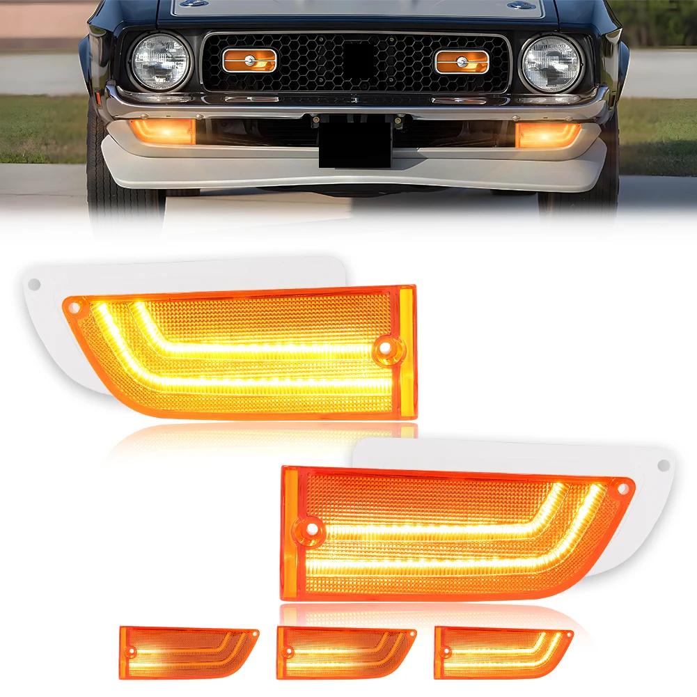 2Pcs For 1971 1972 1973 Ford Mustang Front DRL Daytime Running Light Turn Signal Light Parking Light Switchback LED w/ Gaskets
