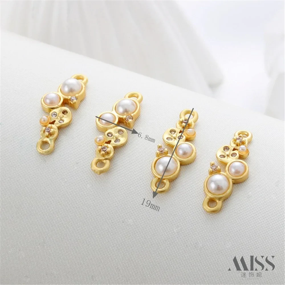 

18K Gold Bag Color Matte Gold Inlaid Zircon Pearl Double Hanging Link Pendant DIY Handmade Bracelet Necklace Accessories