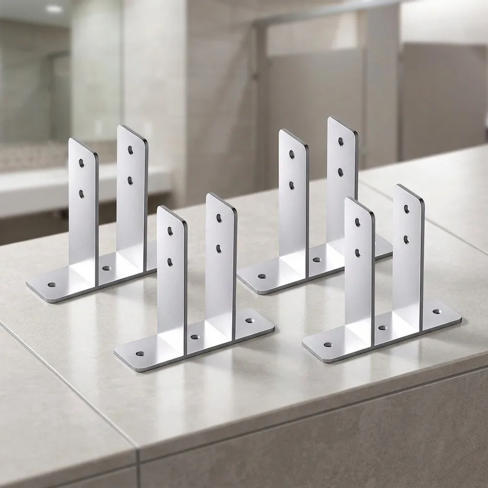 Chrome Steel For Urinal Partition Brackets 4pcs Wall Mount Kit with 3 Base Holes and 2 Arm Holes for Stability