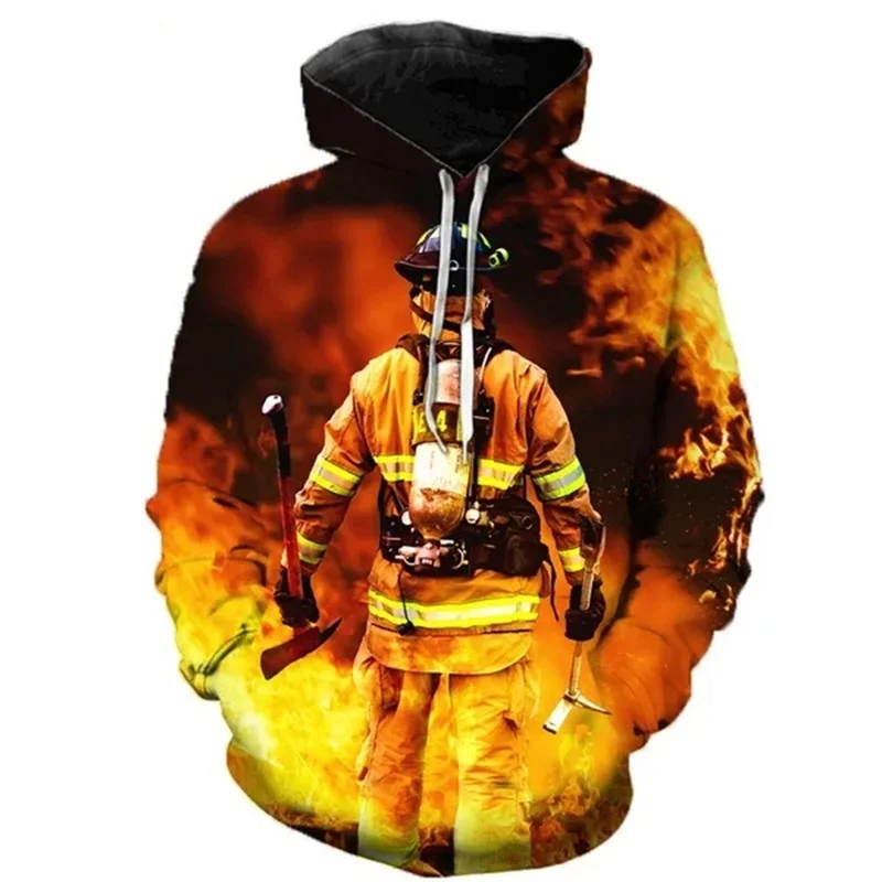 New 3D Firefighter Printed Pop Hoodie For Men Fireman Graphic Sports Sweat-shirts Fashion Cool Pullover Unisex Hooded Sweatshirt