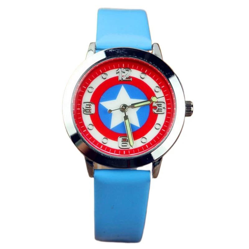 Miniso Anime dibujos animados Marvel Capitán América luminoso redondo cuarzo niños estudiantes reloj niños cinturón de cuero reloj de pulsera regalos