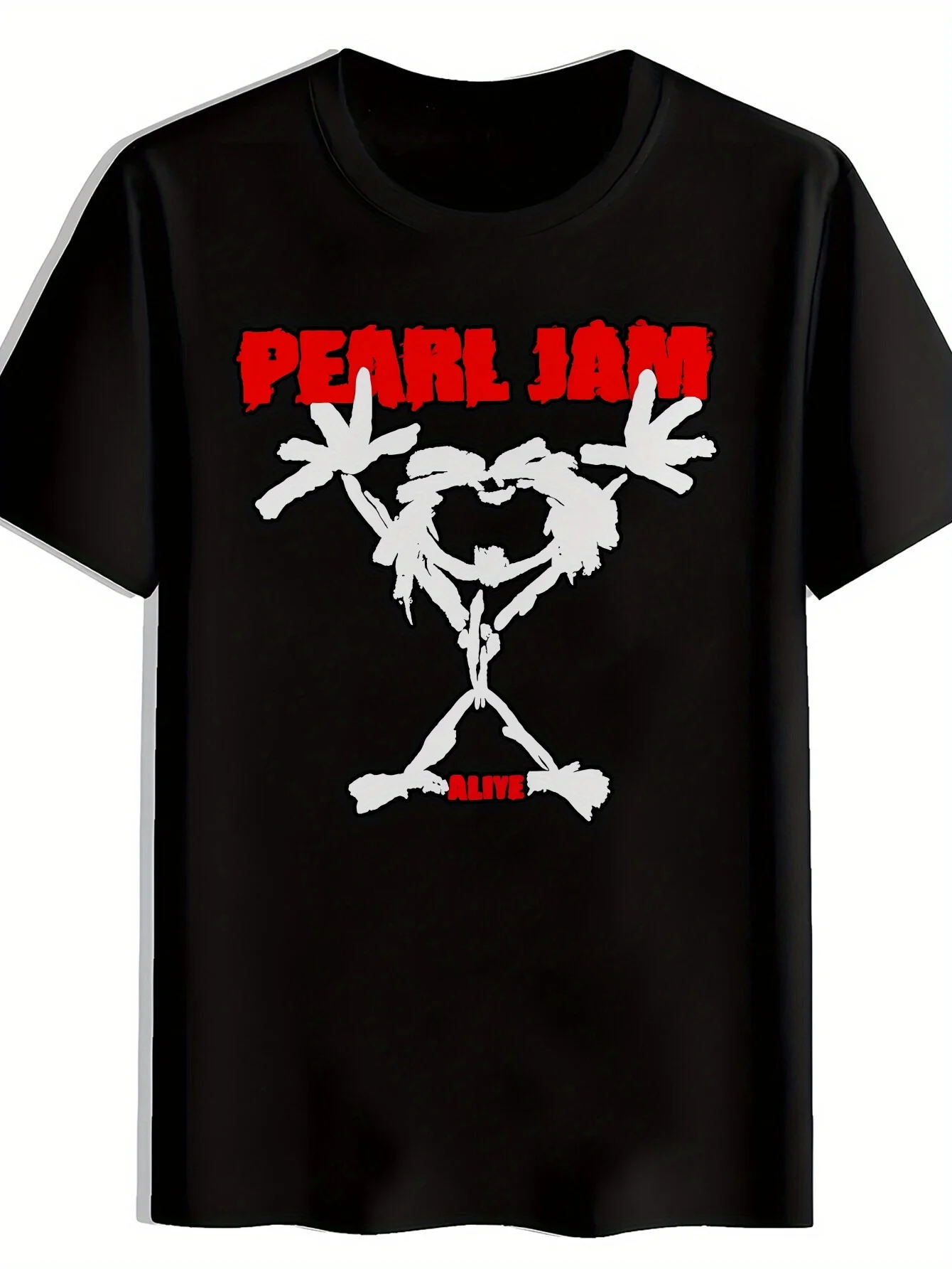 

Men's Retro Rock Band Graphic T-Shirt - Black Short Sleeve Crewneck with "PEARL JAM" Print, Summer Essential for Travel, Beach