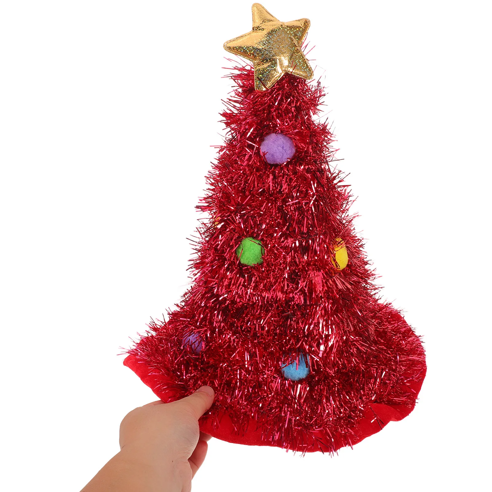 

Christmas Hat Large Red Tree Shaped Glitter Holiday Party Accessory Ugly Sweater Event Stage Performance Women Cosplay