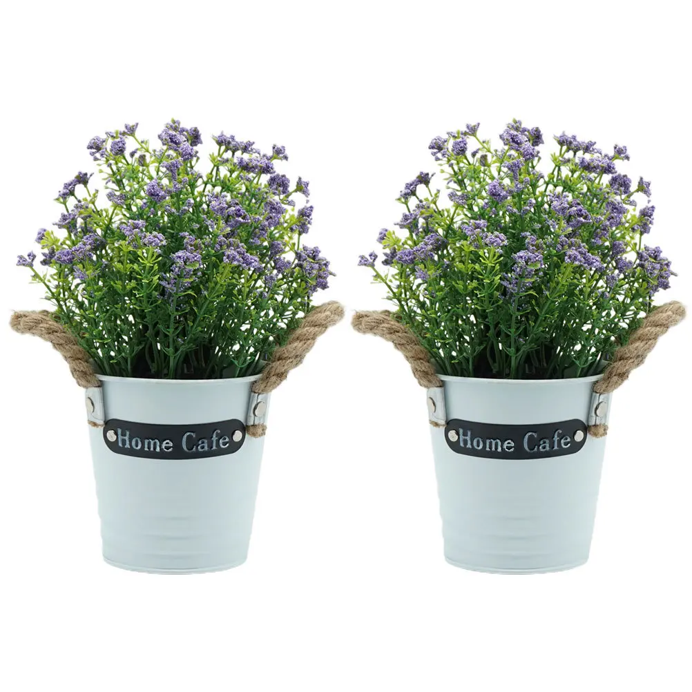 

2Pcs Artificial Bonsai Realistic Potted Plant European Style Desktop Decor Simulation Green Plant Bonsai Ornament