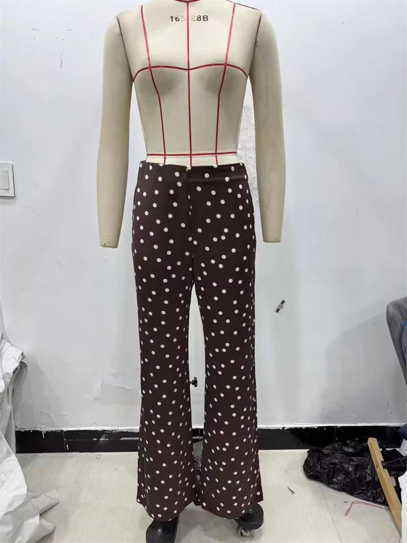 KEYANKETIAN 2025 Autumn New Women's Satin Casual Pants Retro style Side Zipper High Waist Polka Dots Print Straight-leg Trousers