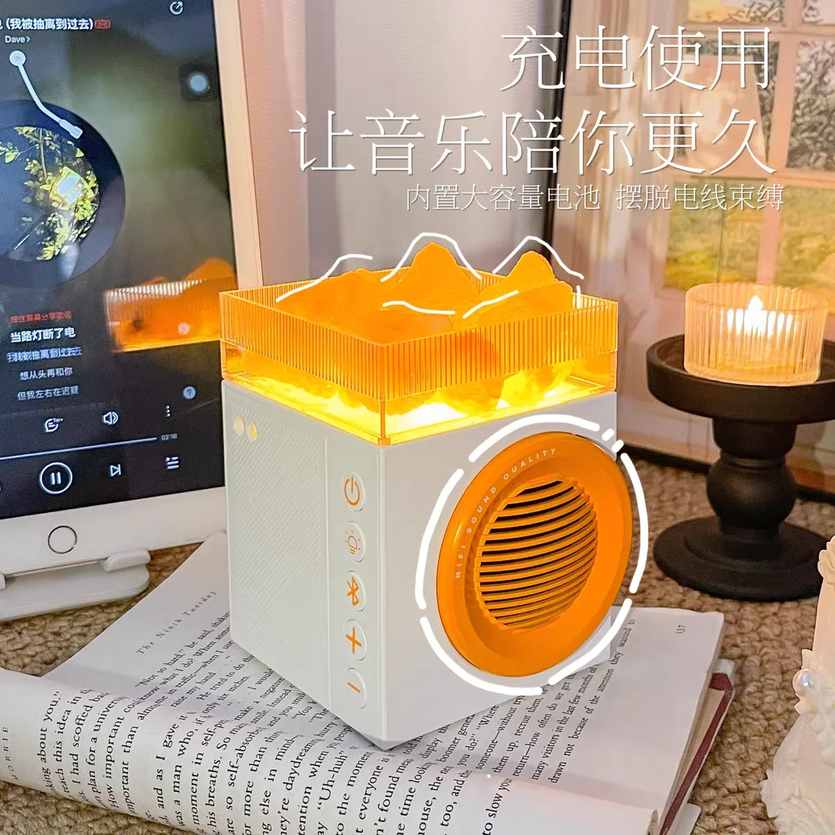 Creative Wireless Bluetooth Speaker Desktop Aromatherapy Night Light with Crystal Stone HIFI Sound Quality BT Music Player