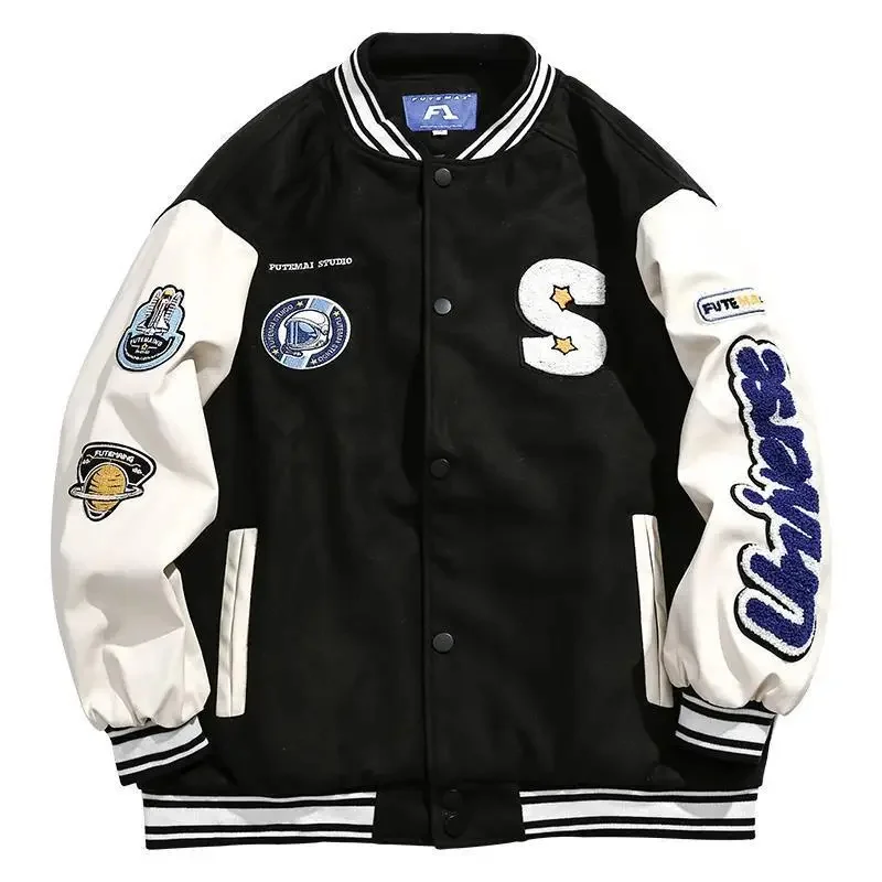 New American PU Leather Baseball Jerseys Varsity Jacket Man Loose Korean Fashion Spring Autumn Coats Streetwear