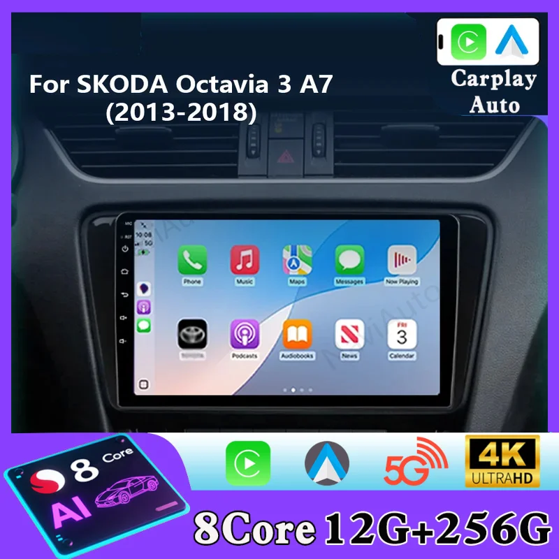 Car Radio Multimedia Video Player For SKODA Octavia 2013-2018 2 din Android14  Autoraido  Carplay GPS Stereo Head Unit