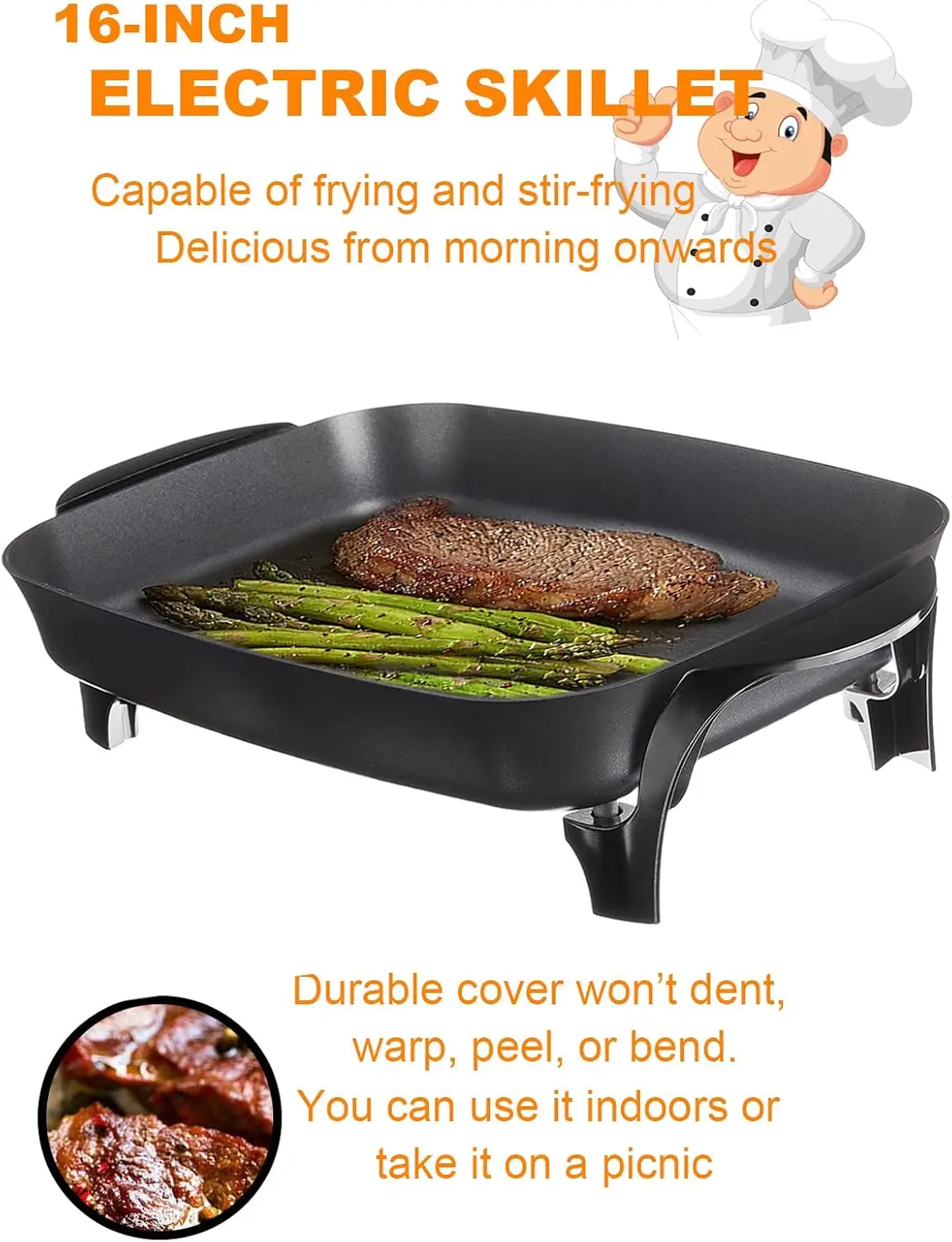 Electric Skillet - Roasts, fries, grills, stews, bakes, and makes one-dish meals.