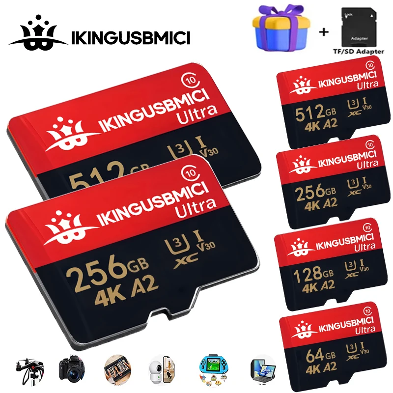 Large Capacity SD Cards TF Cards Memory Card Micro TF/SD Card 64GB 128GB 512GB Full HD Dustproof A2 V30 for Action Camera PC