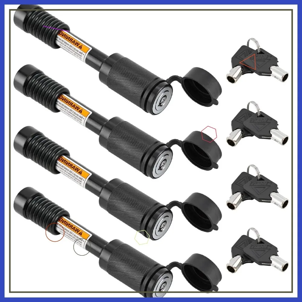 

Heavy Duty Trailer Hitch Lock with Anti-Rattle O-Rings, Fits Class III IV 2" 2-1/2" Receiver, 5/8" Pin, 4-Pack for Secure Towing