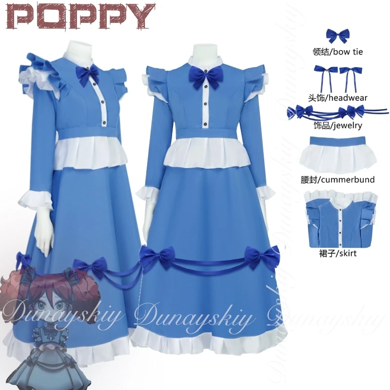 Helloween Po--ppy Play Time IV Game With The Blue White Dress And Red Wig The Red Hair Girl Cosplay Cosplay Costume Full Of Suit