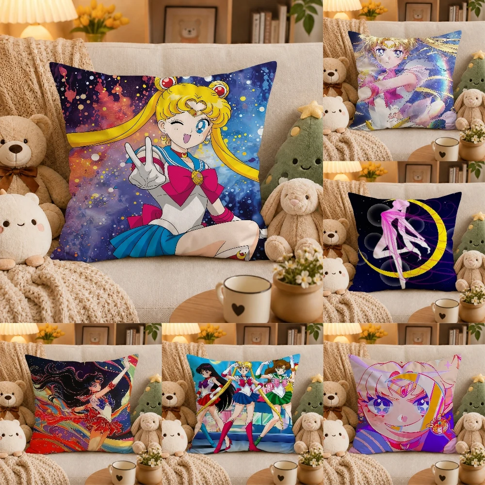 Anime Cartoon S-SaIlorS MOONES Pillow Case Plush Pillow Cases Home Decoration Pillow Cover for Sofa Bed Chair Living Room