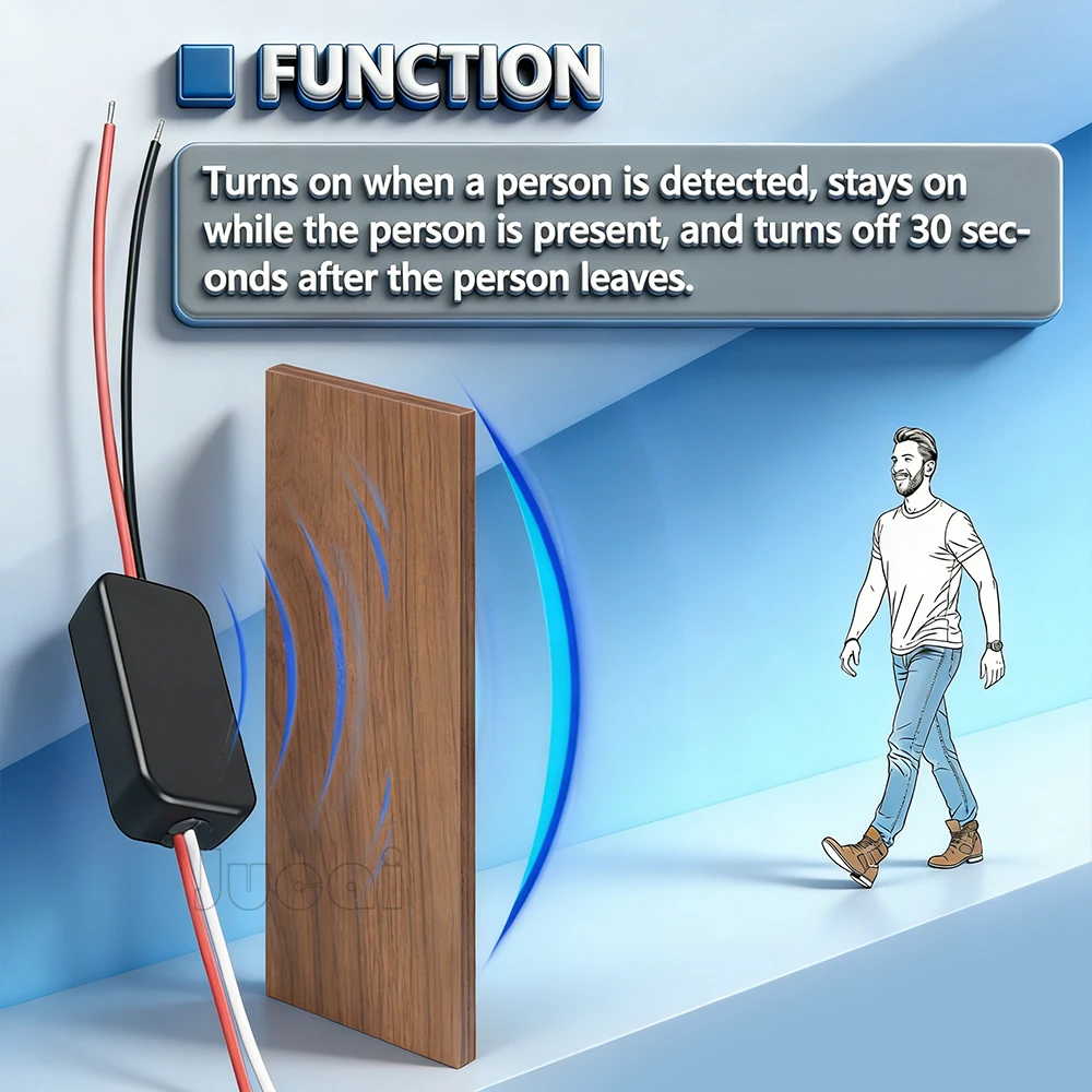 5V 24V Radar Human Body Motion Sensor Switch(1.5M Detection Range)Delayed Shutdown/Detects Human Presence Through Wooden Board