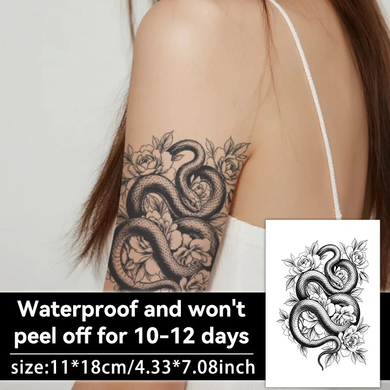 Tattoo Sticker Temporary Tattoo Waterproof Long Lasting Floral Snake Pattern Body Art for Men Women Arm Wrist Calf Large Size