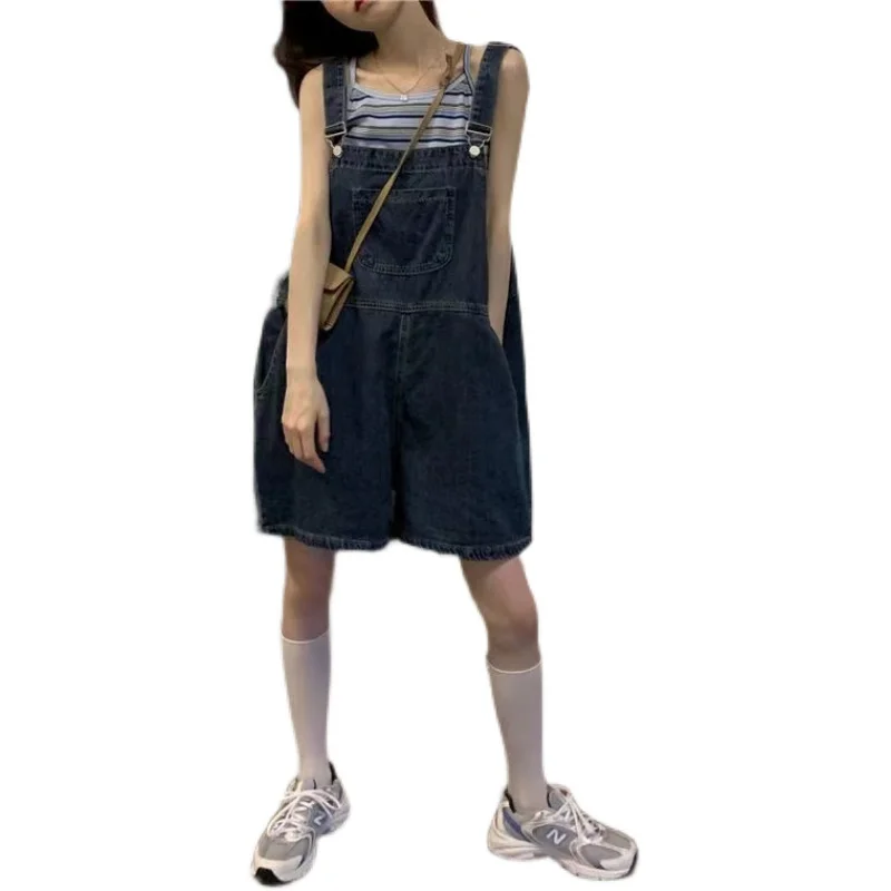 Cute Loose Denim Overalls Women's Summer New Korean Sle High Waist ort Pants Japanese Sle Small Size Jeans Outfit