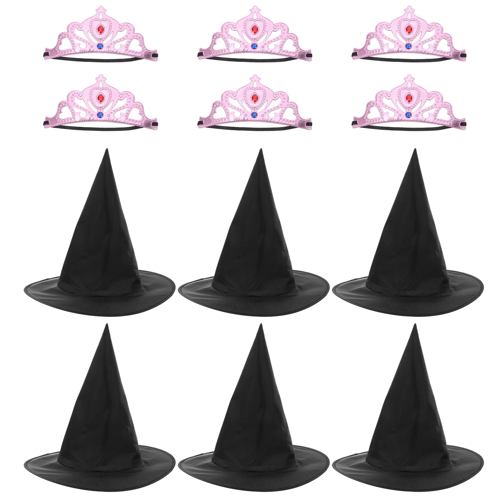 1Set Pink Princess Crown Black Wizard Hat Set Comfortable Role Play Accessories for Themed Party Event Celebrations