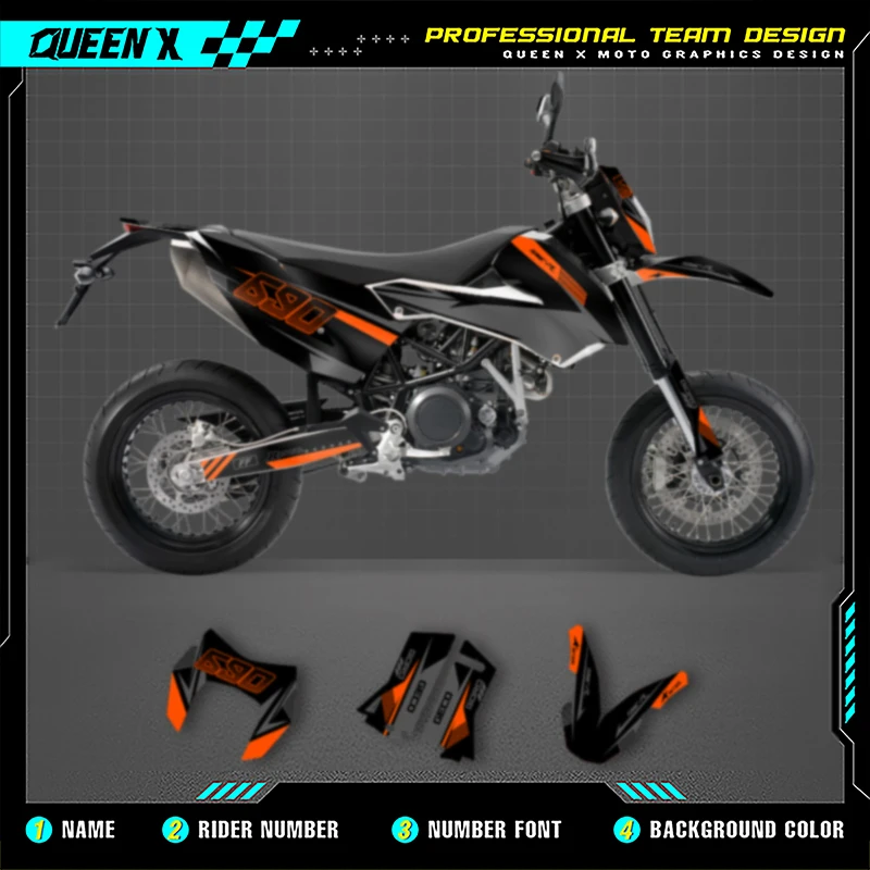 

Queen X MOTOR Motorcycle Graphics Background Decals Stickers Kits For KTM LC4 SMC690 2011 2010 2009 2008 690cc 006