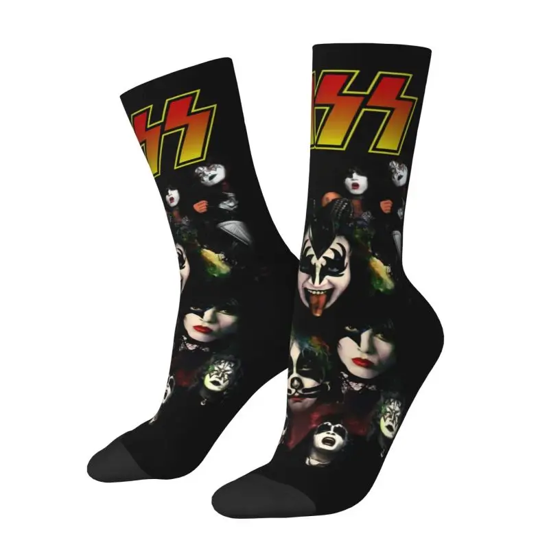 Custom Fun Mens Kisse Rock Roll Dress Socks Unisex Warm Breathbale 3D Printed Heavy Metal Music Crew Socks