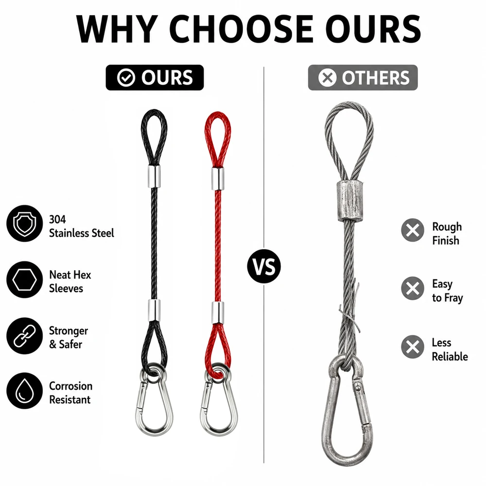 2mm Multi-color Stainless Steel Wire Rope with M5 loop for climbing Suitable for fixed Suspension Widely used for Lighting