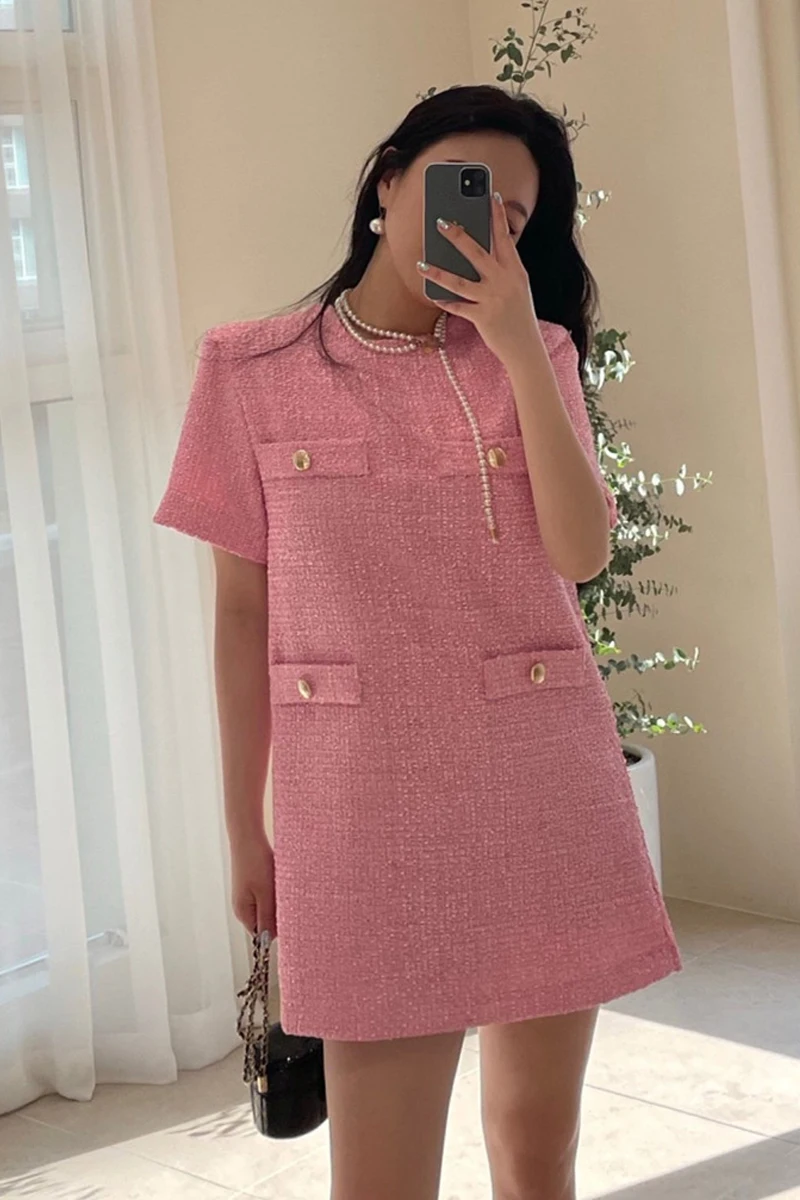 Chic Summer ort Sve Little Bla Dr Lana grossolana sciolta di media lunghezza da donna Design Sense Four kets Sle coreano rotondo...