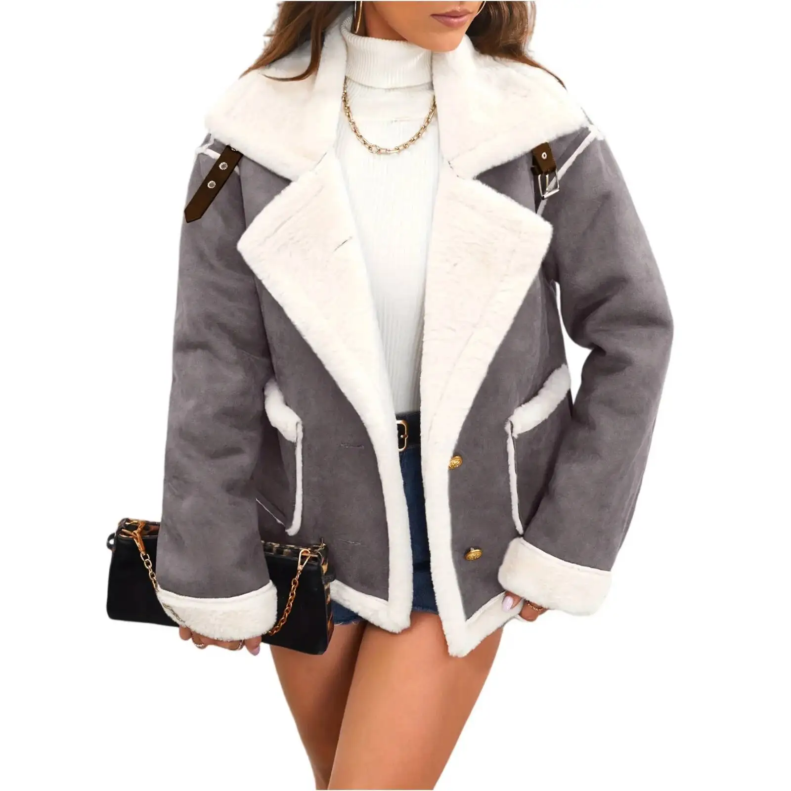 Women Winter Plush Jackets Simple Casual Lapel Coat With Button Pocket Female Elegant Fashion Temperament Cozy Comfort Coats