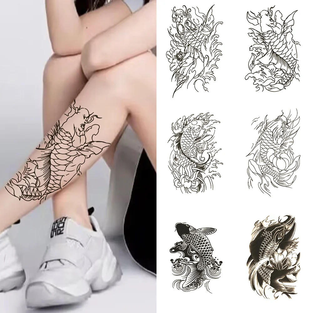 

Art Tattoo Stickers Temporary Tattoos Long-lasting Fake Tattoo Women Lucky Koi Carp Sticker Tattoos Healthy Herbal Juice Sticker