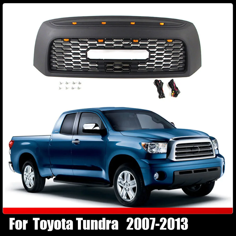 For Toyota Tundra 2007-2013 Replacement Front Hood Upper Grill Racing Grills ABS W/LED Bumper Mesh Grille