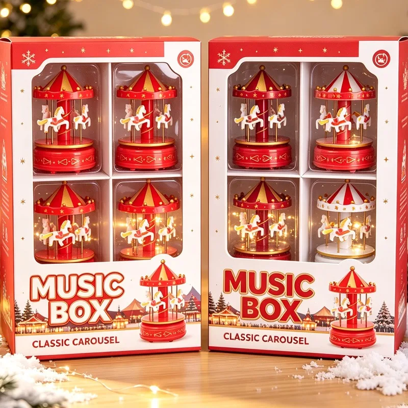 Carousel Music Box Cake Decorative Ornament Hand Craft Romantic Gift Carousel Music Box Chtistmas Tabletop Decoration Supplies