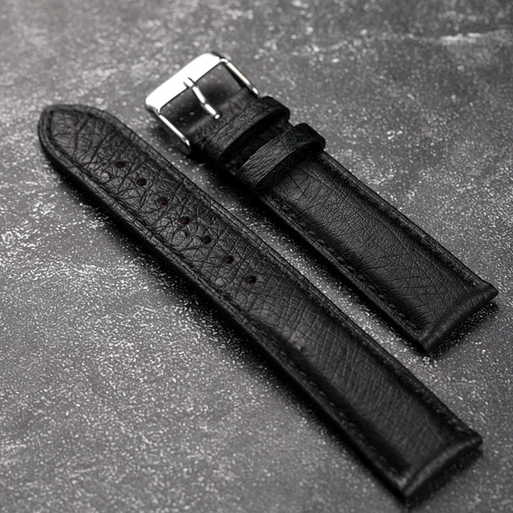 Handmade South African Ostrich Leather Black Strap 18 19 20 21 22MM Vintage Leather Bracelet Men Bracelet Height Leather