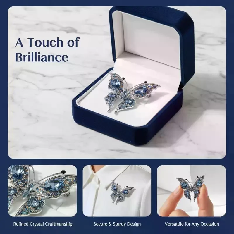 Rhinestone Butterfly Brooch Elegant Sparkling Unique Design Fashion Accessory for Bridesmaid Dress Thanksgiving Gift for Her