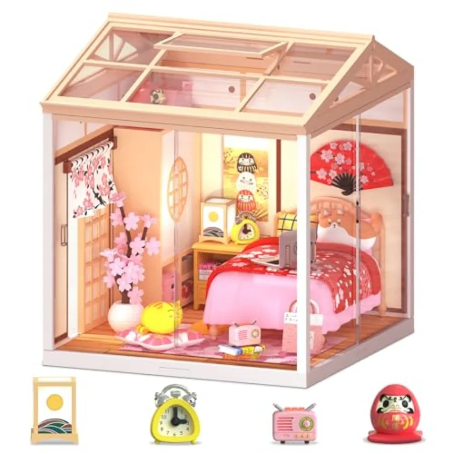

Набор для сборки миниатюрного японского домика своими руками с LED-подсветкой, пылезащитными чехлами для крыши, деревянный крошечный домик для взрослых и подростков, мини-кукольный домик