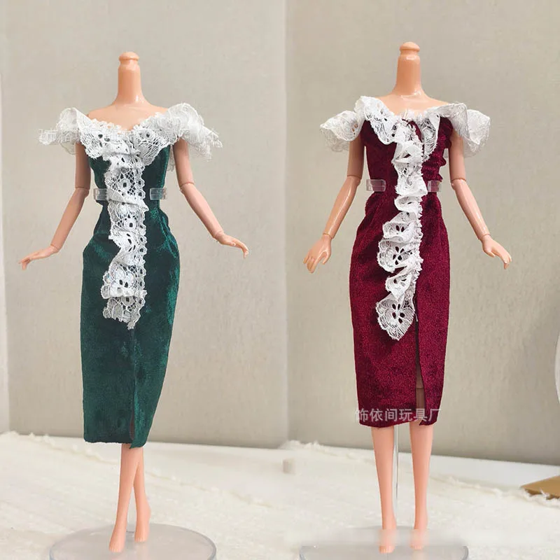 30cm Supermodel Doll Clothes Accessories Vintage Night Shanghai Chinese Lace Cheongsam Elegant Girl Dress Up Princess Clothes
