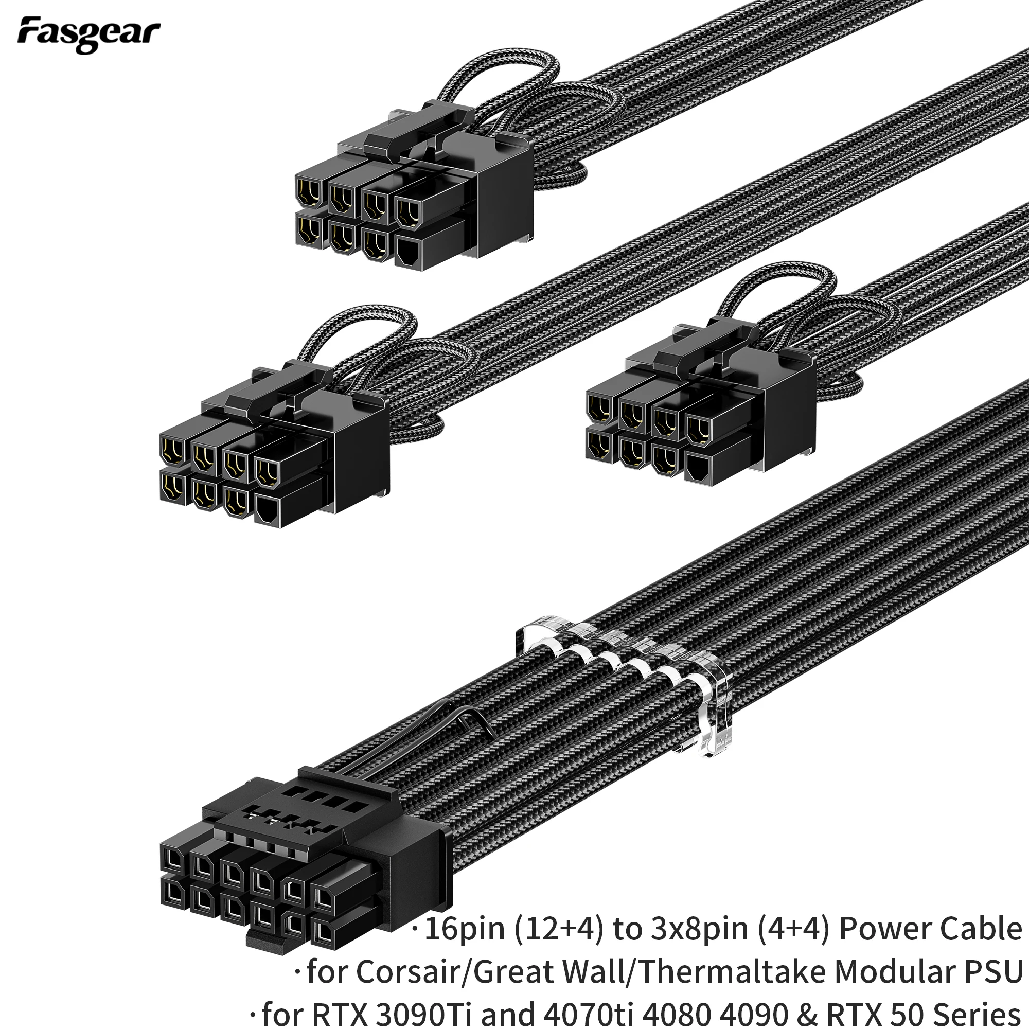 Fasgear PCIe5.0 GPU Power Cable Sleeved 12VHPWR Connector for RTX3090Ti 4000 Series Only for Corsair Great Wall Thermaltake NZXT