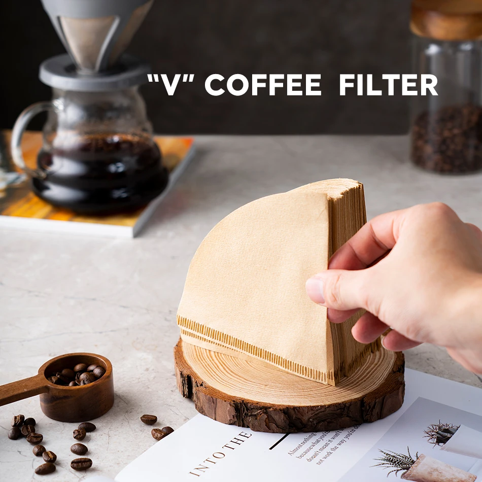 50/100Pcs Wooden Original Hand Drip Paper Coffee Filter Espresso Coffee Filters for V-60 Dripper Filters Paper