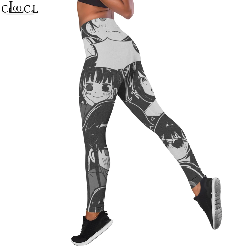 

CLOOCL Female Fitness Leggings Women Print Black and White Comic Girl Legging Lady Sexy Slim Push Up Elastic Waist Trousers