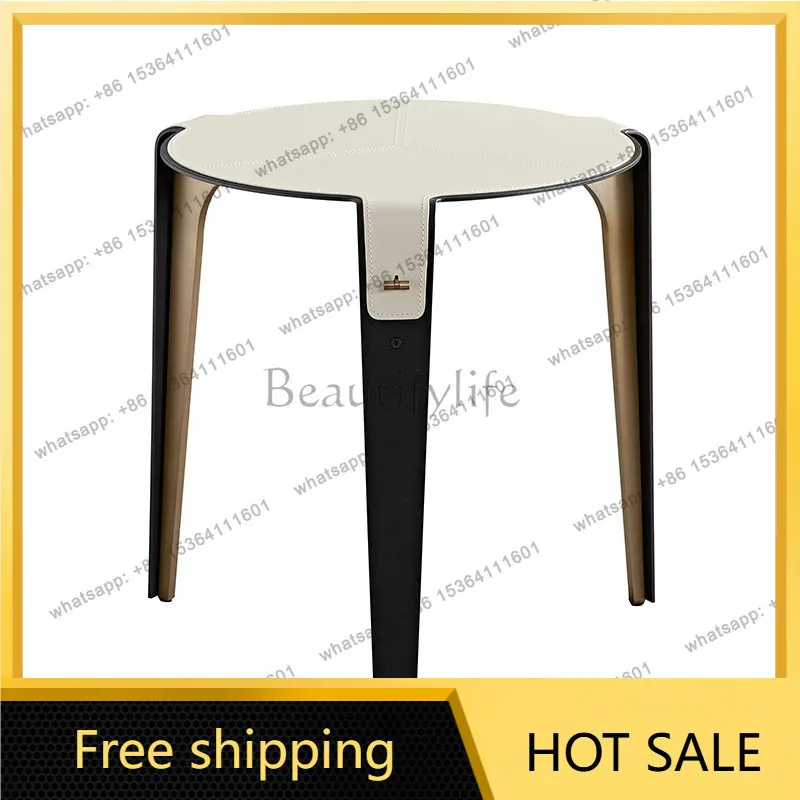 LS Italian minimalist sofa edge few simple modern saddle leather Nordic light luxury living room home round